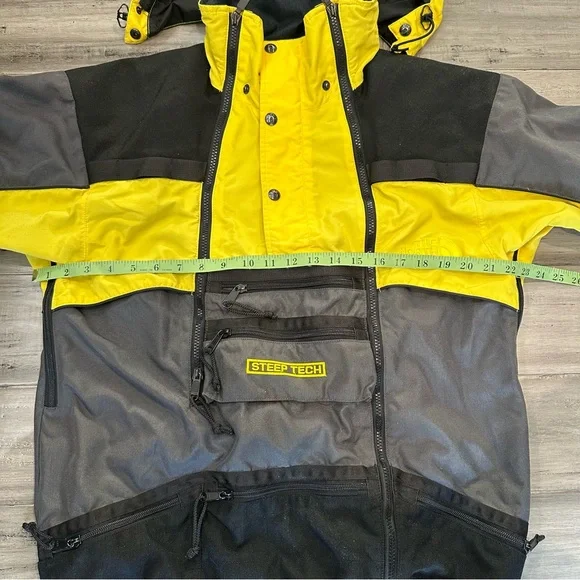 VTG The North Face Steep Tech Mountain Jacket grey yellow Sz L RARE Look - Picture 3 of 7